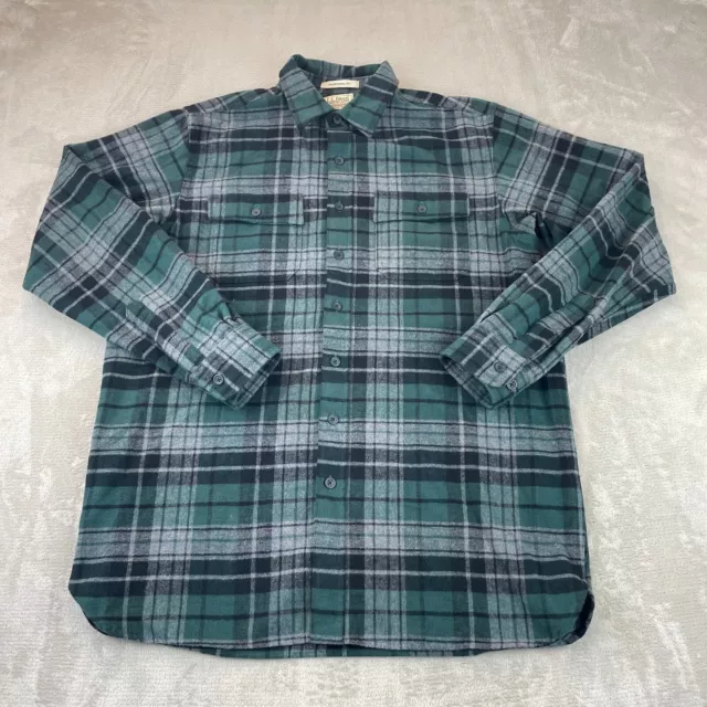 LL Bean Chamois Shirt Men Large Tall LT Green Plaid Traditional Fit Flannel NWOT