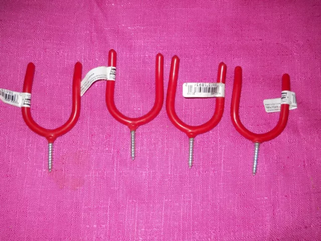 4 Vinyl Coated Screw In "U" Shaped Tool Hooks  2 1/2 inch deep, 1.5" wide, new