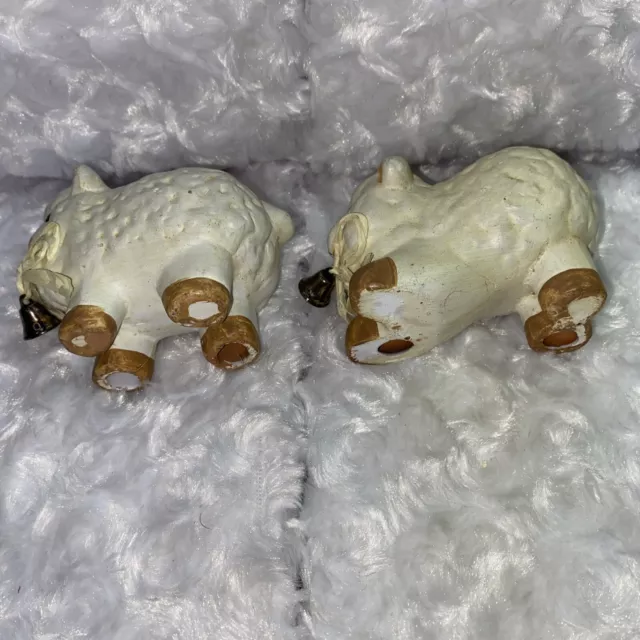 Vintage Hand Painted Ceramic Two Sheep Lamb Figurines 3” Has Minor Paint Loss 3