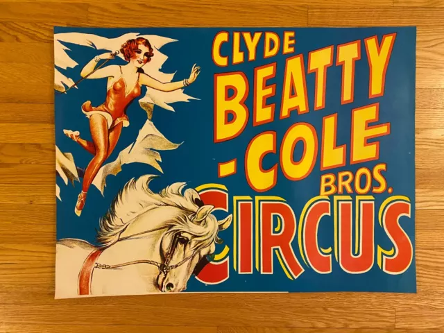 Vintage Clyde Beatty-Cole Bros Circus Woman on Horse 26.5" x 20" Poster Type Art
