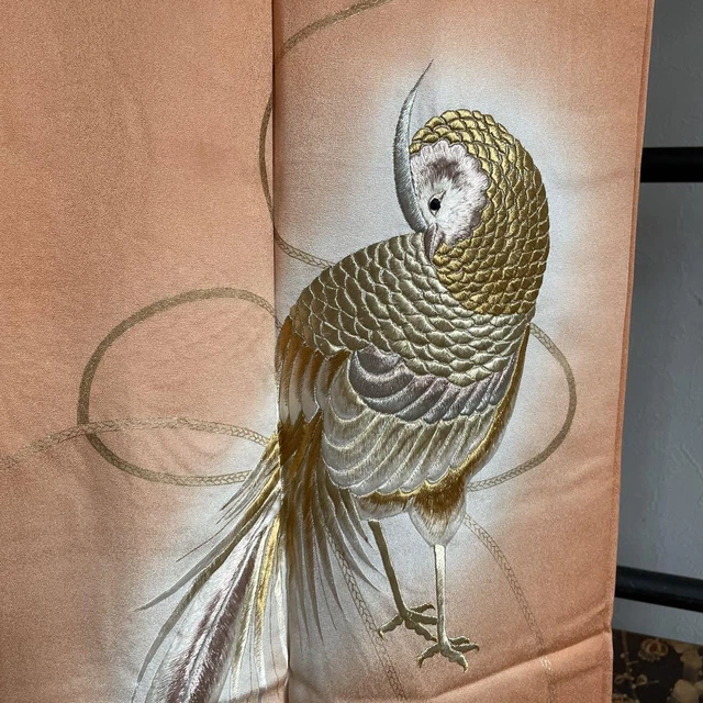 Montsuki Tomesode Kimono Japan Kimono Colored Tomesode Embroidery Pheasant 3