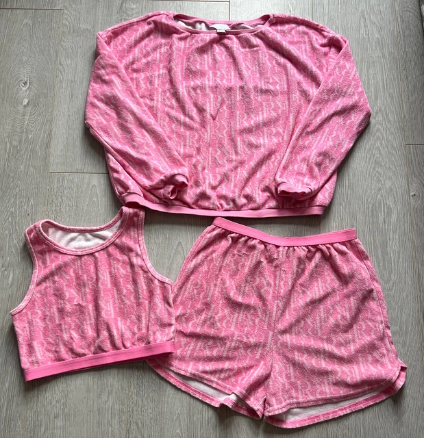 River Island Girls Pink Towelling 3 Piece Top Jumper Shorts Set  Age 11-12 Years