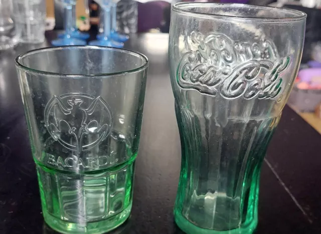 Bacardi Rum Glasses  Bat Green Embossed Glass Tumbler and coca colaTumbler