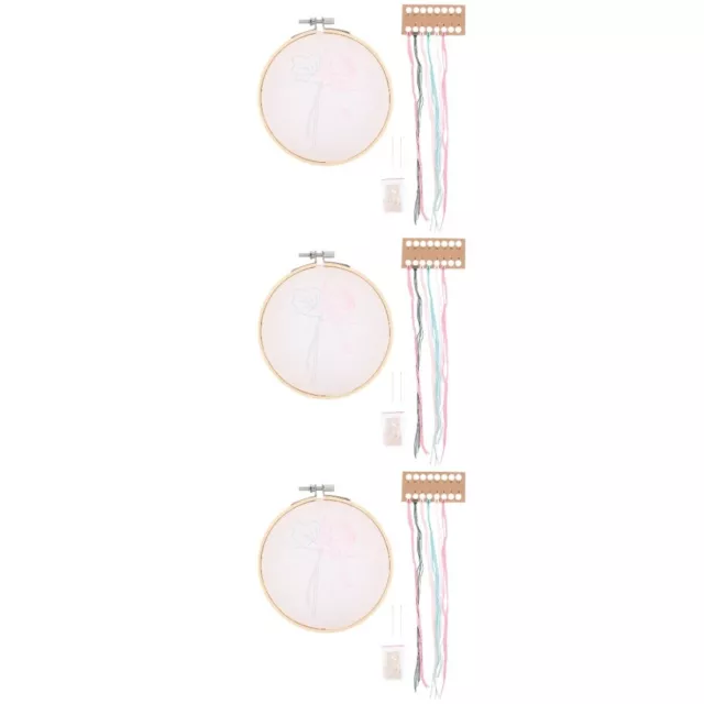 3 Sets Pink Wooden Ornament Kits for Adults Embroidery Starter