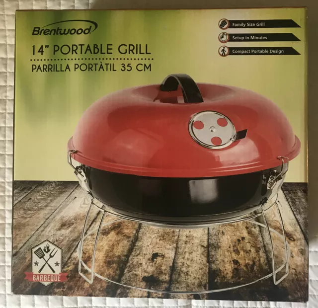 Brentwood BB-1400R 14-inch Portable Charcoal Grill (red & black) NEW Unopened