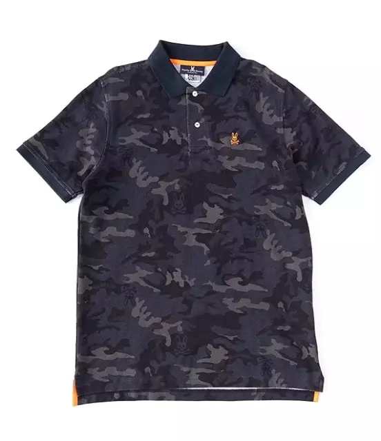 NWT Psycho Bunny Mens Allen Navy Camo Orange Logo Pique Polo Shirt Sz 4 S $125