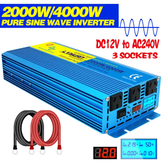 2000W 4000W Pure Sine Wave Power Inverter DC 12V to AC 240V Car Converter Trip