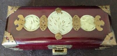 ASIAN Redwood Box Jade w-Brass Embellishments, Original Lock & Key Satin 2