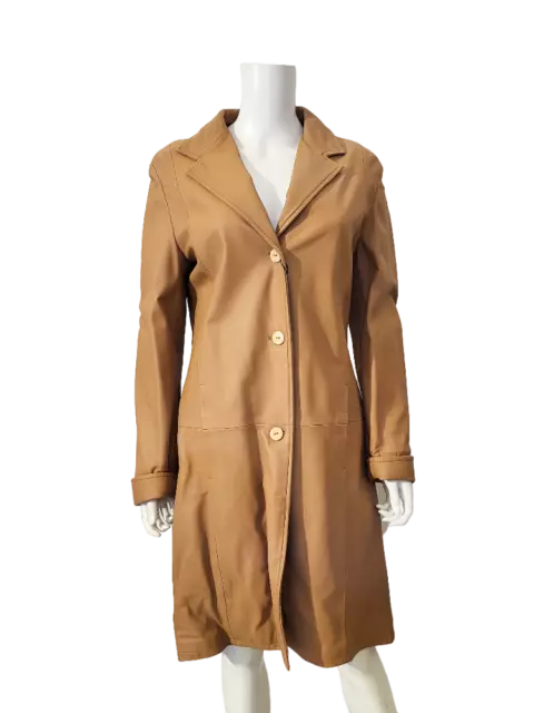 Giacca Blazer Lungo Cappotto Donna Vera Pelle Colore Cammello Camel Made Italy