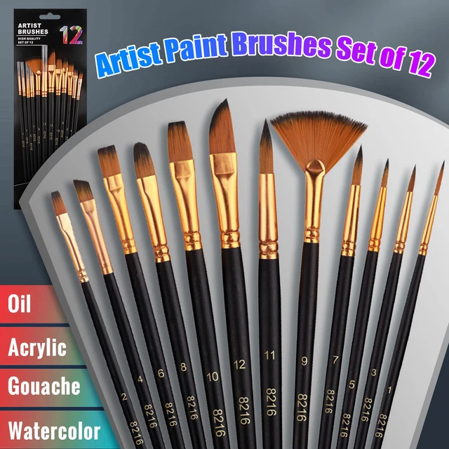 12PCS ARTIST PAINT Brushes Set Art Acrylic Oil Watercolour Painting