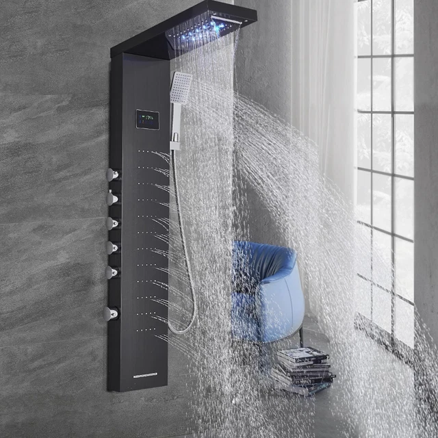 STAINLESS STEEL SHOWER Panel Tower System LED Rainfall Shower Head w