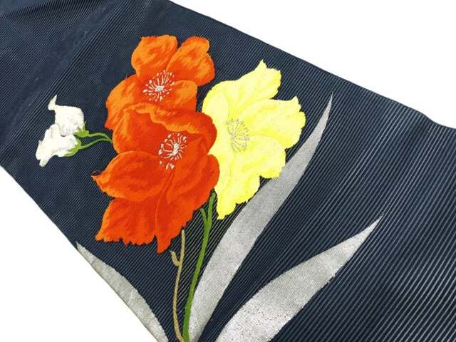 6554321: Japanese Kimono / Vintage Nagoya Obi For Summer /Woven Floral Plants