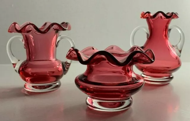 Vintage Set of Webb Continental Victorian Style Pink Cranberry Glass Vases Vase