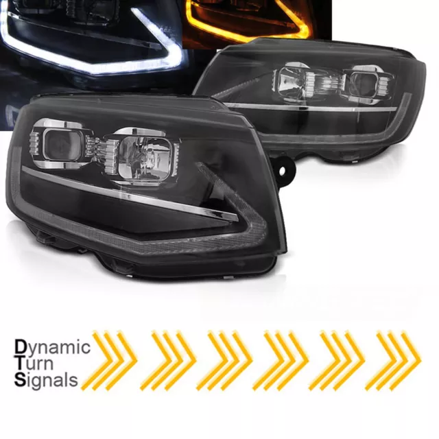 Intermitentes dinámicos LED luces de conducción diurna Light Tube faros en negro para VW T6