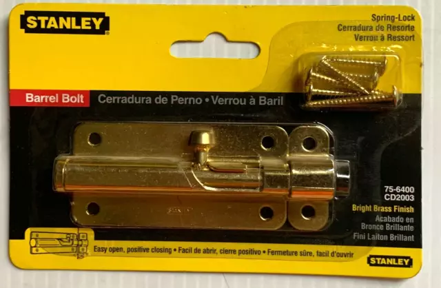 Stanley 3" Barrel Bolt Spring-Lock 75-6400 Brass Finish NOS