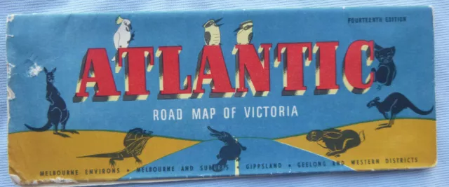 1947 Victoria Australia road map Atlantic Union gas oil Melbourn