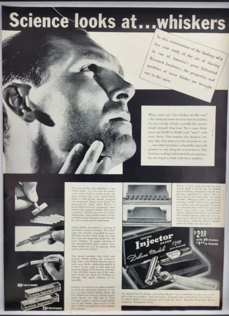 1937 Schick Injector Razor Blades Vintage Print Ad Man Cave Art Deco Poster 30's
