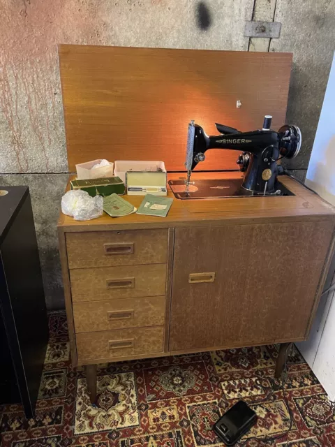 Vintage 201K Singer Sewing Machine In Cabinet