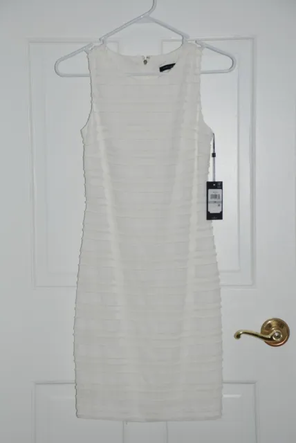NWT TOMMY HILFIGER Women Textured Tonal Stripes White Dress (Petite) Size 0P