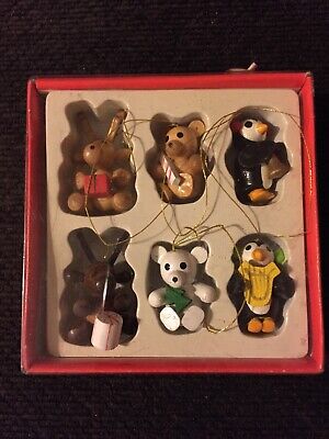 Vintage Wee Wood Pets Dakin Woodland Animal Christmas Ornament Penguin Moose NIB