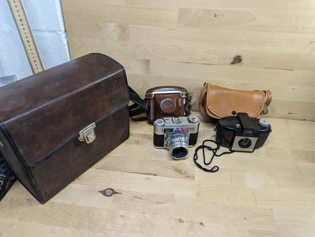 Cámara de película Braun Paxette vintage 35 mm + cámara brownie piezas sin probar