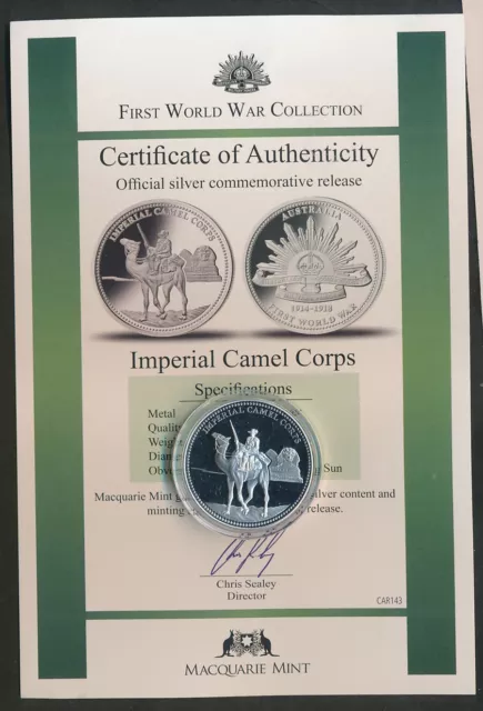 Australia: 1914-18 Imperial Camel Corps ANZAC Silver Medal with Certificate