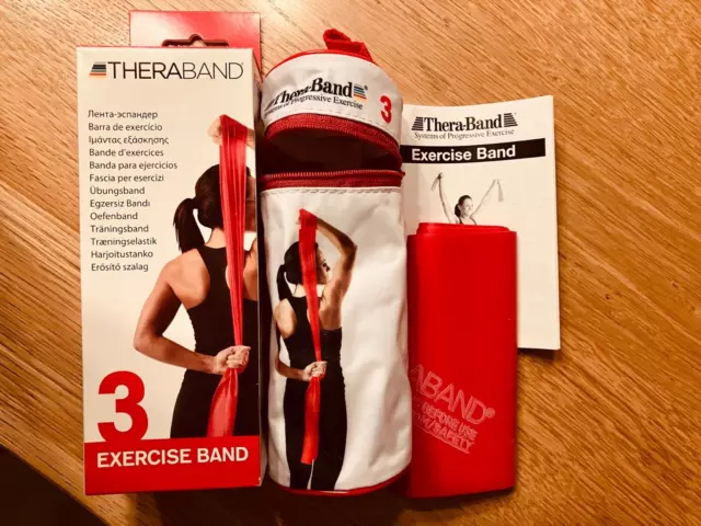 Thera Band Theraband Travel Fitnessband 2.50 m mittel rot +Tasche + Anleitung