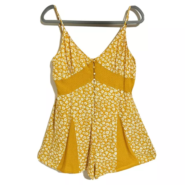 Honey Belle Women’s Romper Yellow Floral Jumpsuit Size LARGE Summer Dress NWT