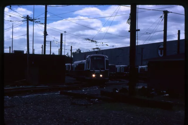 Trolley Slide - Boston MBTA LRV Light Rail Vehicle #3450 Riverside Yard Dawn x2