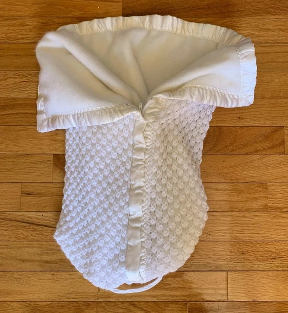 Bunting Union Made Infant Baby Winter White Zip Up Satin Edges USA Vintage
