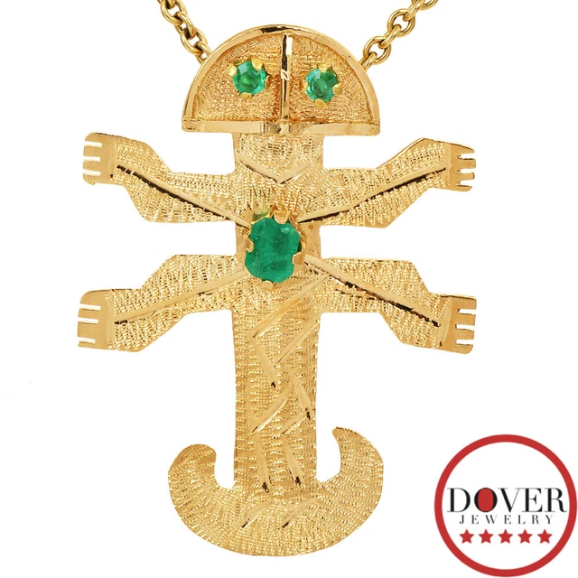 Estate Emerald 18K Gold Lizard Tumi Knife Aztec Pendant NR