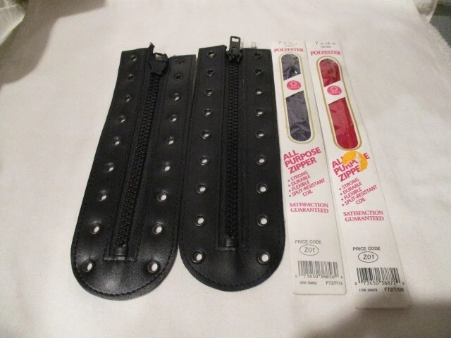 Juego de 4 cremalleras ABRIGOS & CLARK 7"" rojas, 7"" marinas y 2-8"" negras en cuero