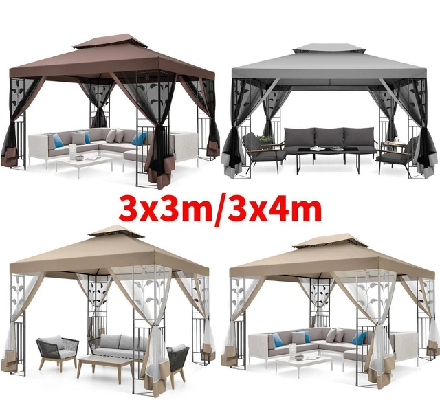 3x3/3x4m Pavillon Gartenzelt Partyzelt Festzelt Garten Pavillion mit Moskitonetz