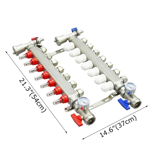 PreAsion® 7-Loop PEX Radiant Floor Heating Manifold Set For 1/2” PEX