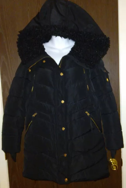 Jessica Simpson Womens Black/Gld Winter Midi Puffer Coat Sz S/P