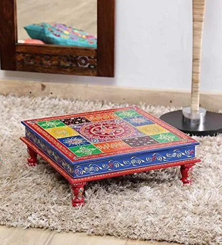 Floral Painting Decorative Wooden Bajot Chowki For Multipurpose Use - Cpd