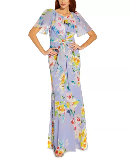 Adrianna Papell Women's Floral Print Chiffon Gown Purple Size 4