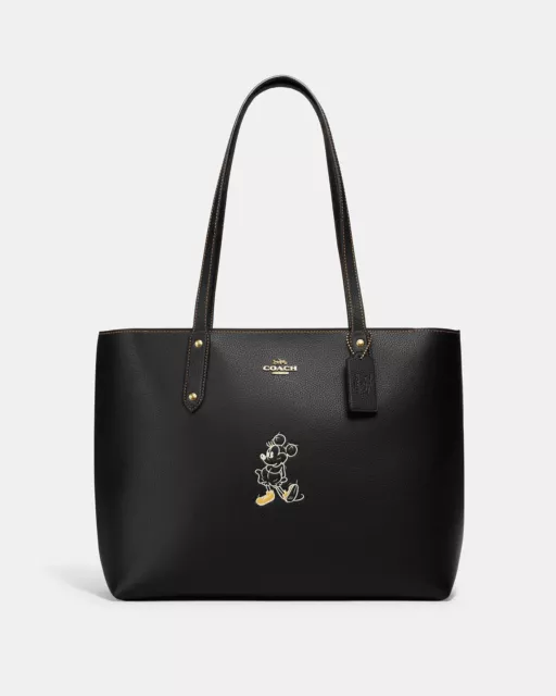 NWT Disney X Coach Central Tote With Zip With Mickey Mouse Motif Black Leather