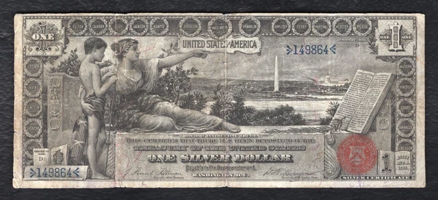 Fr. 224 1896 $1 One Dollar “Educational” Silver Certificate Note Very Fine (B)