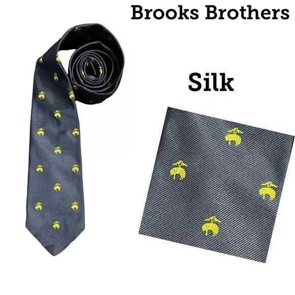 BROOKS BROTHERS SIGNATURE Golden Fleece Logo Pattern Silk Necktie Navy ...