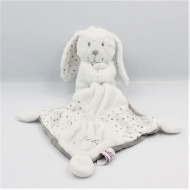 Doudou lapin blanc gris pois mouchoir POMMETTE - 21771