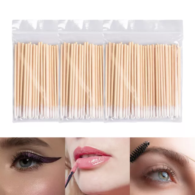 2 Bags 200Pcs Wooden Cotton Swab Sharp Mouth Makeup Tools Pointed Makeup Cotton 2