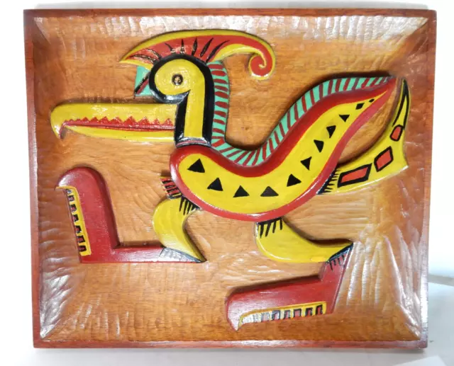 Hand Carved 1960s Goonie Bird Solid Wood Wall Plaque, Cocle Province Panama Art