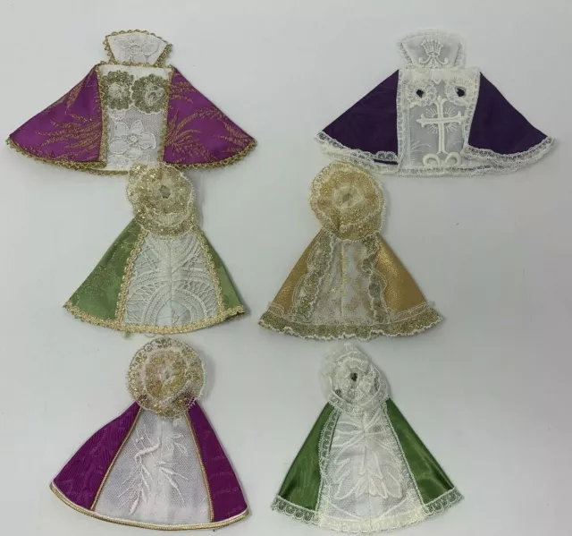 Vintage Bambino di Praga 5" Abito con Pizzo Brocade Misto Colori 6 pz. Lot