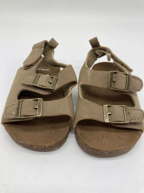 Carters Toddler Boys Girls Shoes Open Toe Buckle Tan Blue Sandals Size 3-6 Month