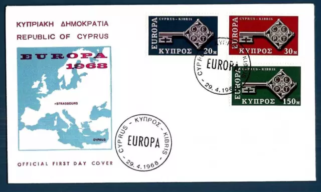 Cyprus 1968 Europa Complete Key Set Official Cachet Fdc Vf Unaddressed