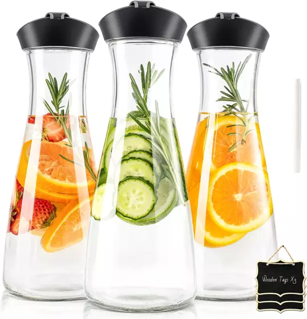 2 Pcs Glass Carafe with Lids, 1 Liter Juice Containers with Lids for Fridge  Clear Mimosa Bar Beverage Pitcher for Water, Juice, Milk, Lemonade - Yahoo  Shopping