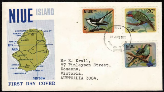 Niue 1971 Birds FDC -  Set Of Three Stamps - Good Used