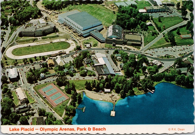 Lake Placid NY Olympic Arenas Park & Beach Aerial View Unused Postcard C8