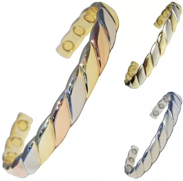 Womens or Mens Magnetic Therapy Bracelet Ladies Striped Copper Bangle Wristband